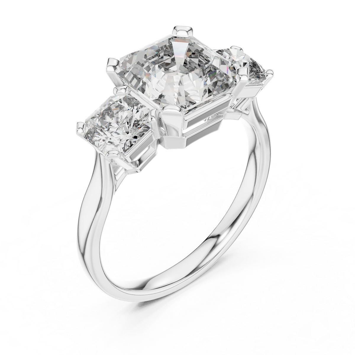 square radiant three stone ring