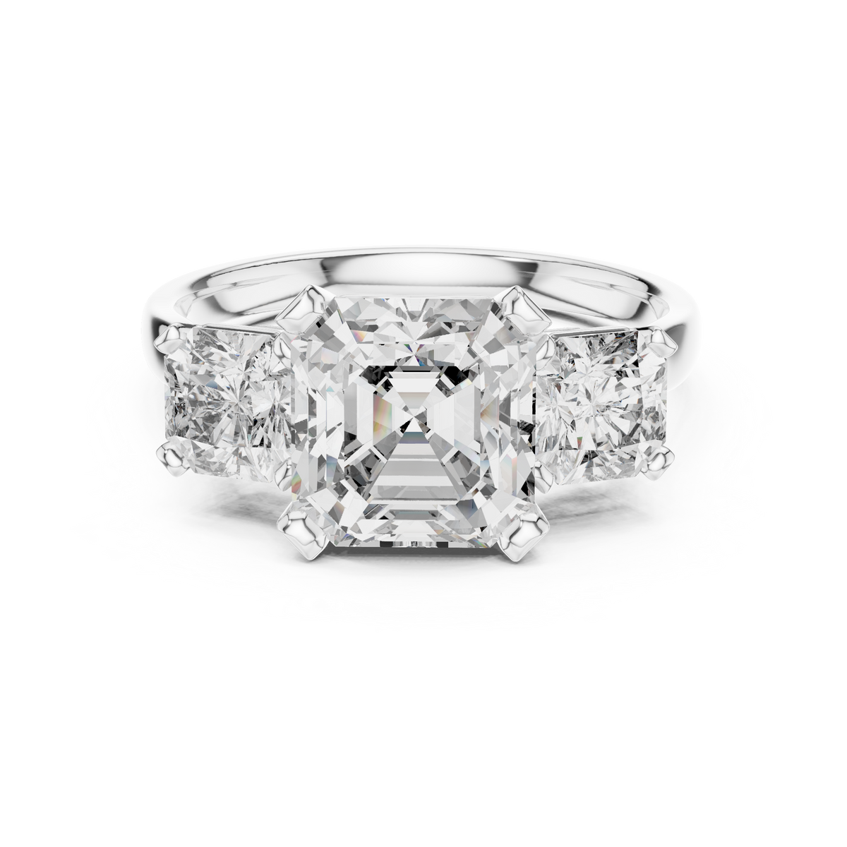 square radiant three stone ring