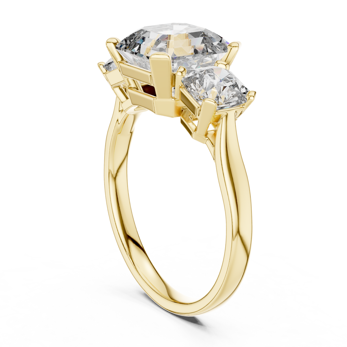 square radiant three stone ring