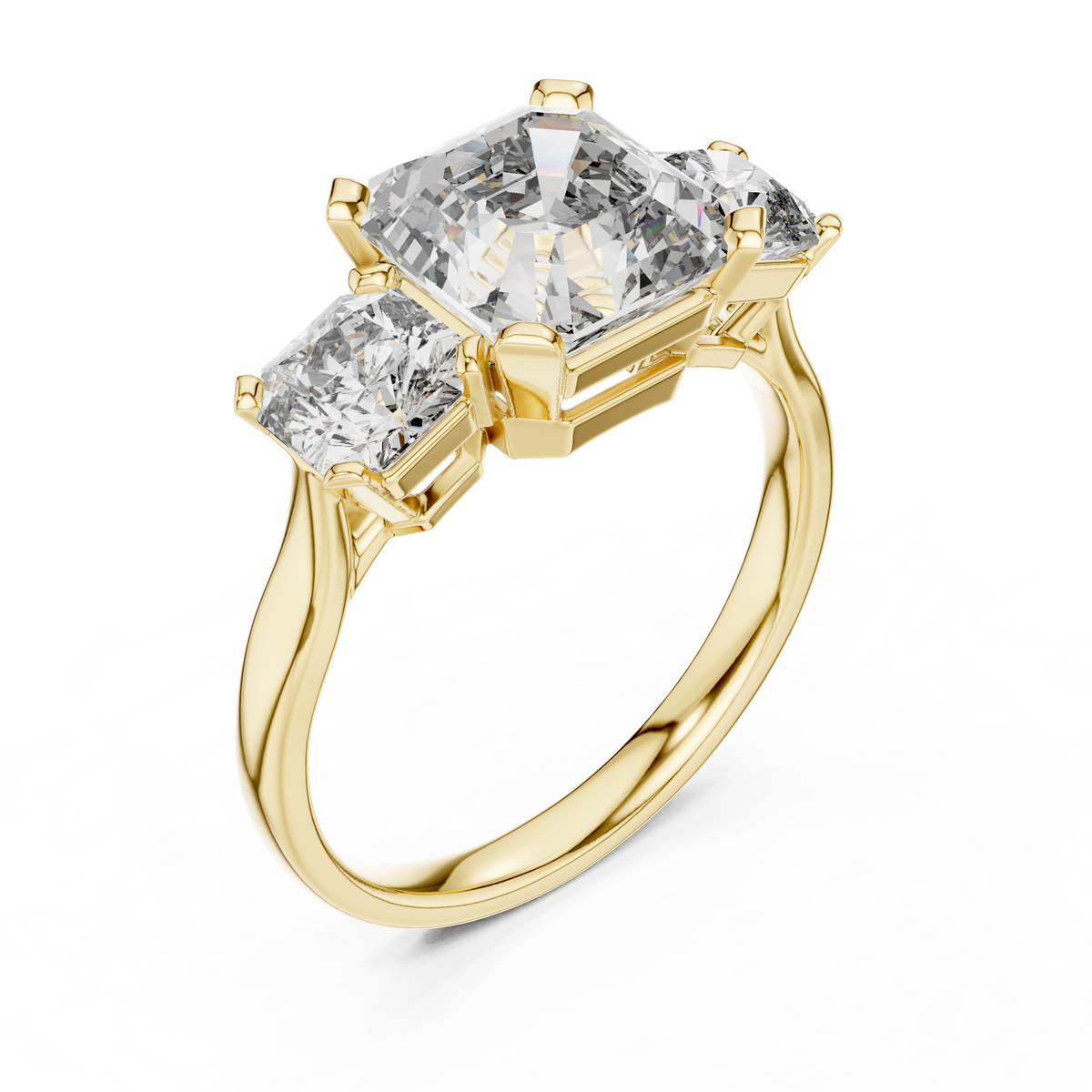 square radiant three stone ring
