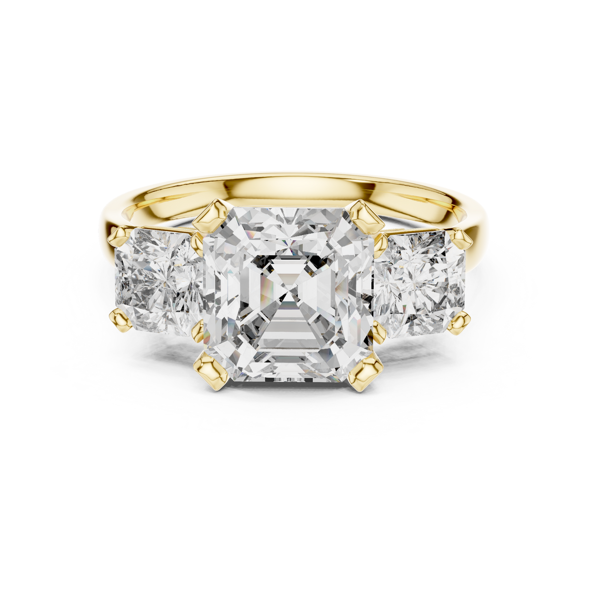 square radiant three stone ring