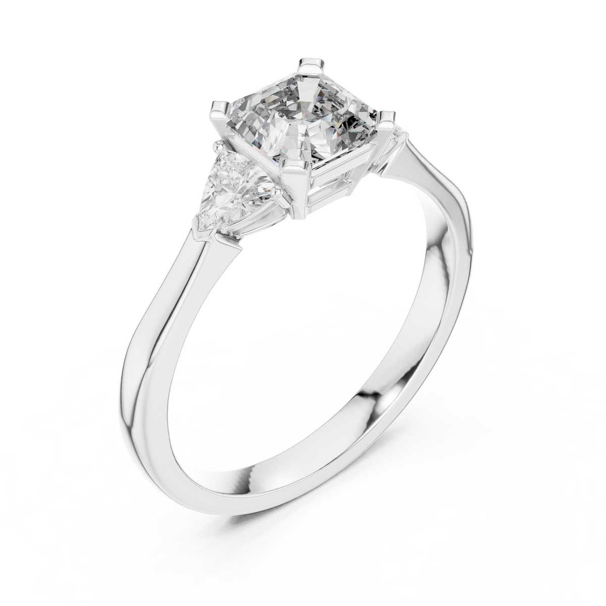 emerald cut two trillion diamond ring