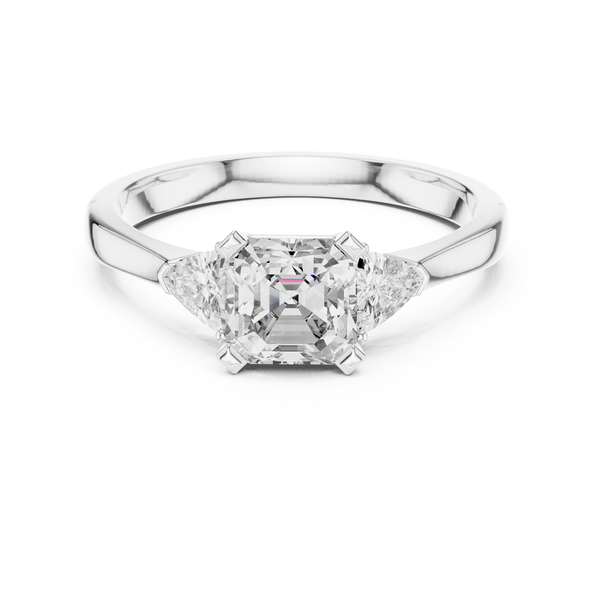 emerald cut two trillion diamond ring
