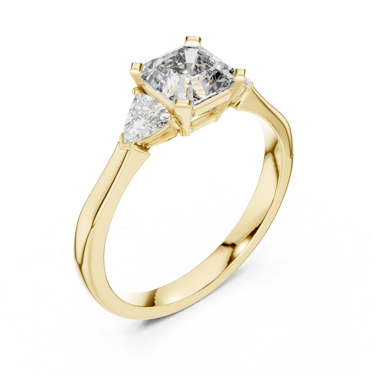 emerald cut two trillion diamond ring