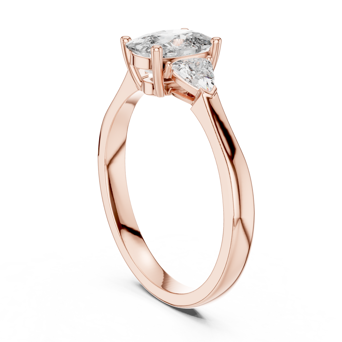 cushion stone with trillion side stone engagement ring