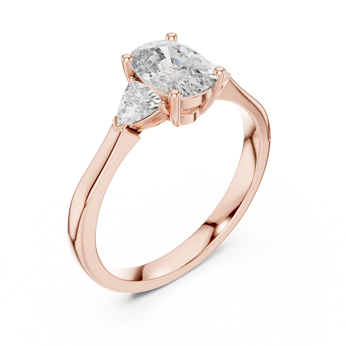cushion stone with trillion side stone engagement ring