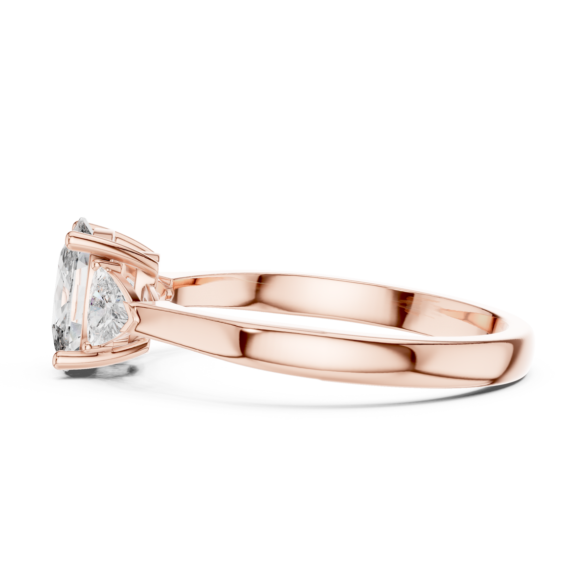 cushion stone with trillion side stone engagement ring
