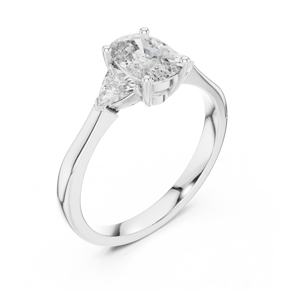 cushion stone with trillion side stone engagement ring