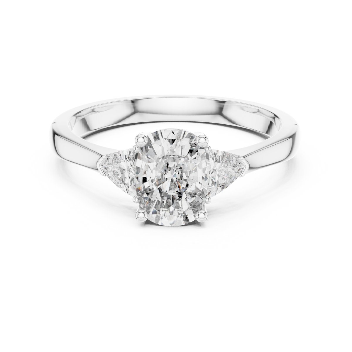 cushion stone with trillion side stone engagement ring