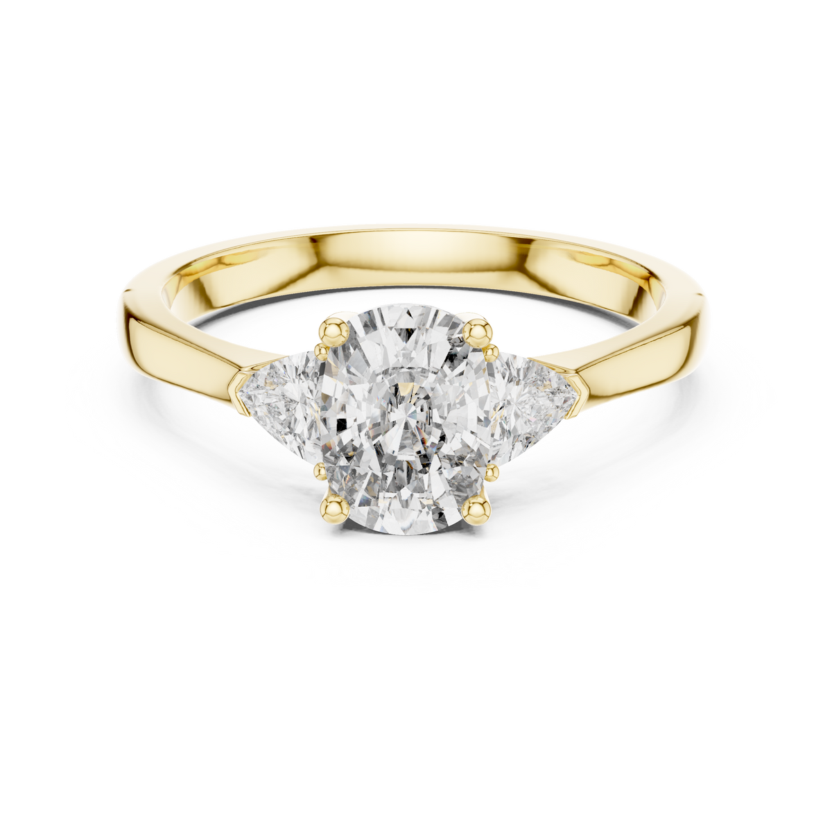 cushion stone with trillion side stone engagement ring