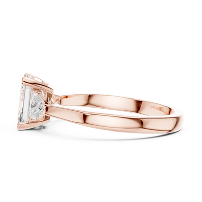 Emrald Cut With Two Trilion Stone Ring