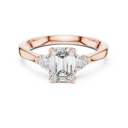 Emrald Cut With Two Trilion Stone Ring