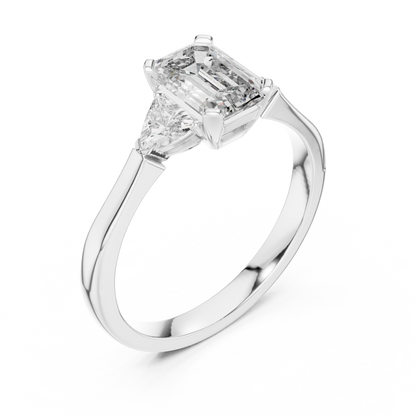 Emrald Cut With Two Trilion Stone Ring