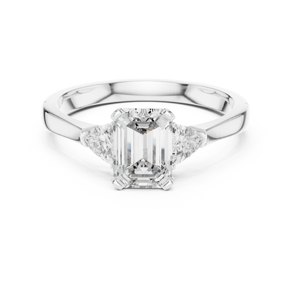 Emrald Cut With Two Trilion Stone Ring