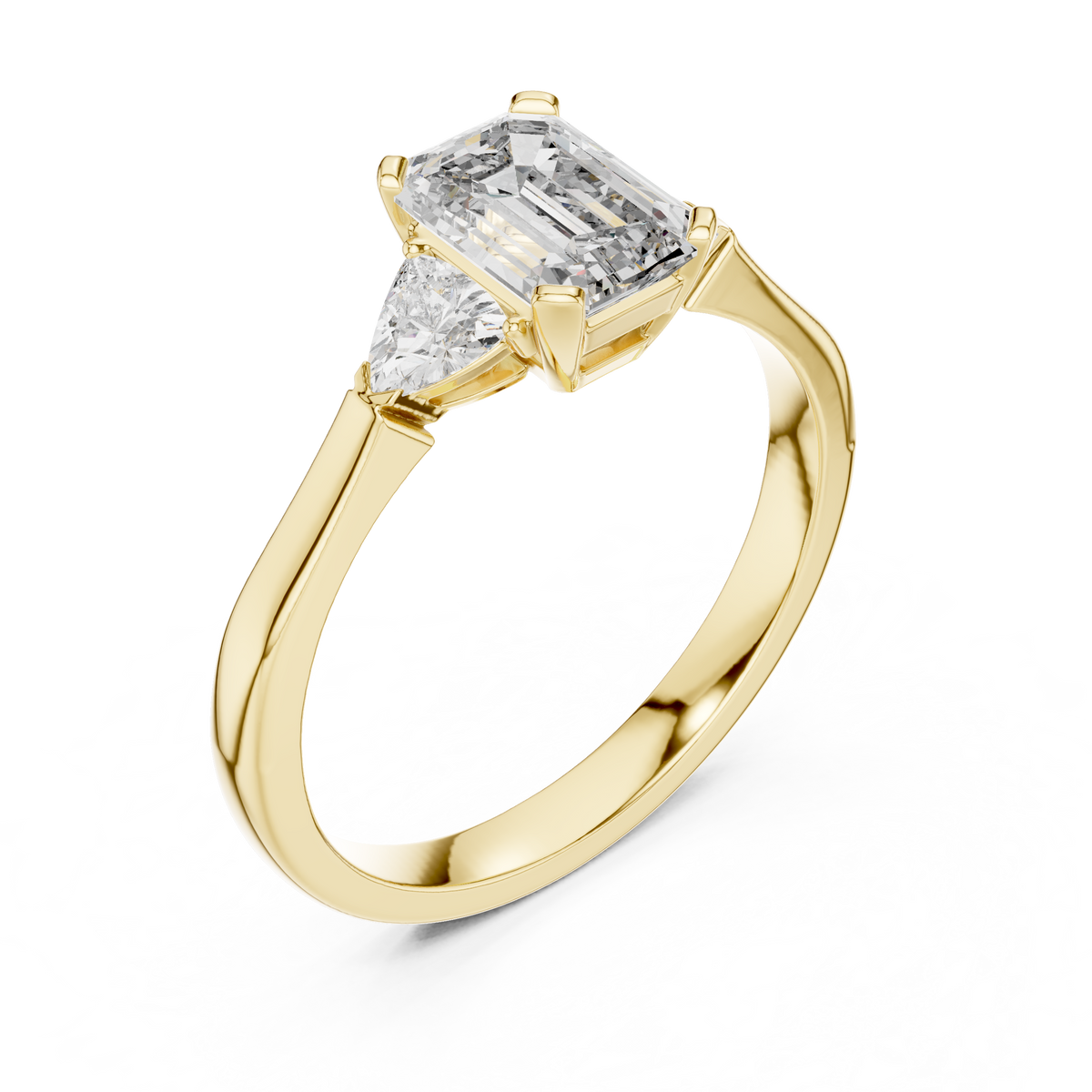 emrald cut with two trilion stone ring