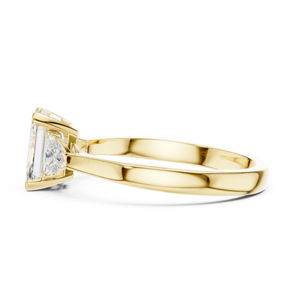 Emrald Cut With Two Trilion Stone Ring