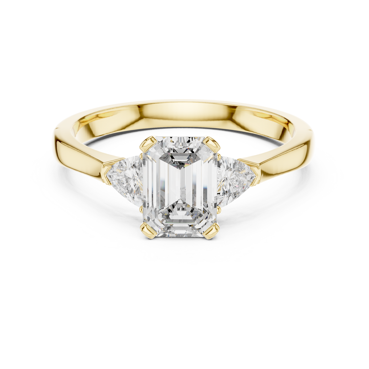 emrald cut with two trilion stone ring