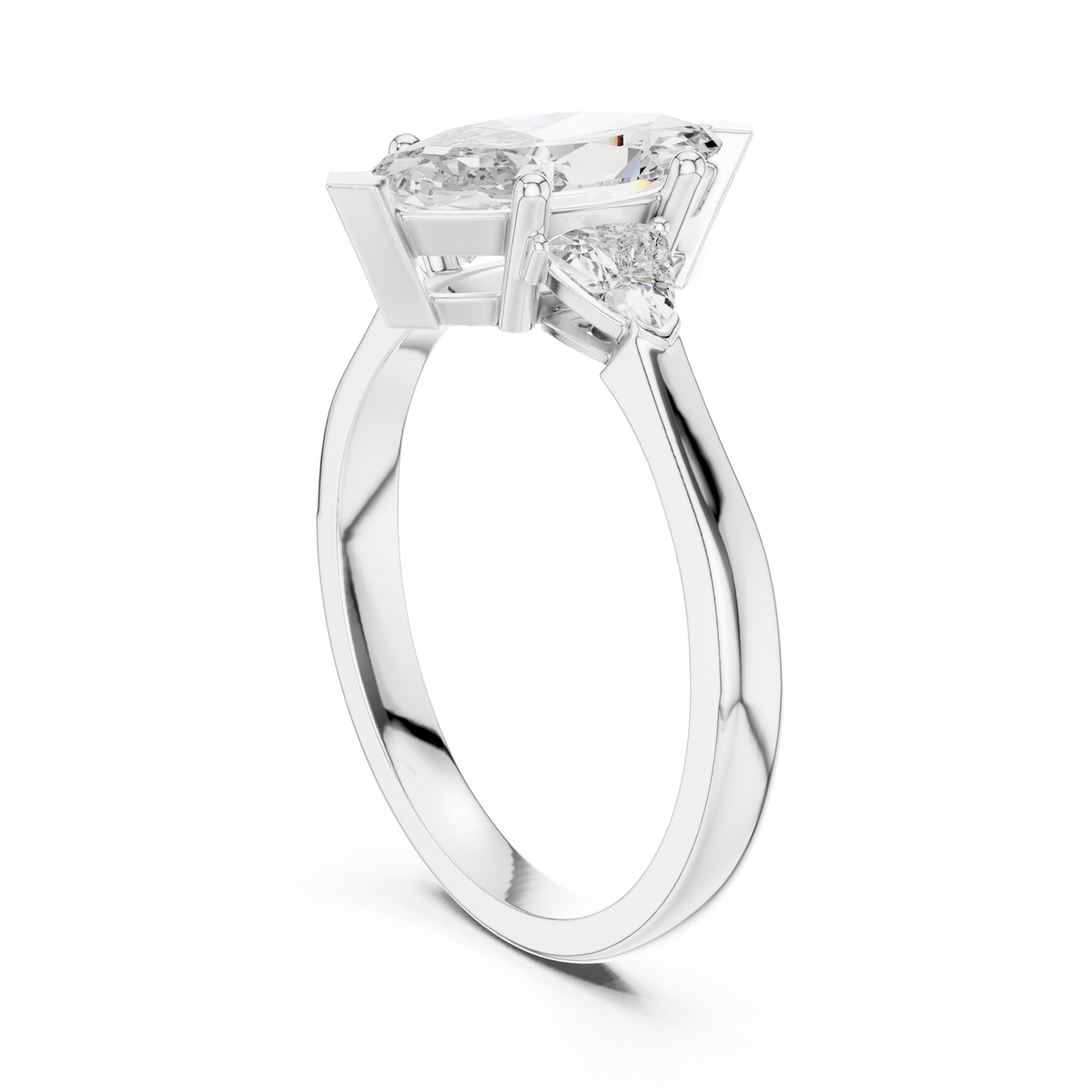 marquise cut engagement ring with trillion side stones
