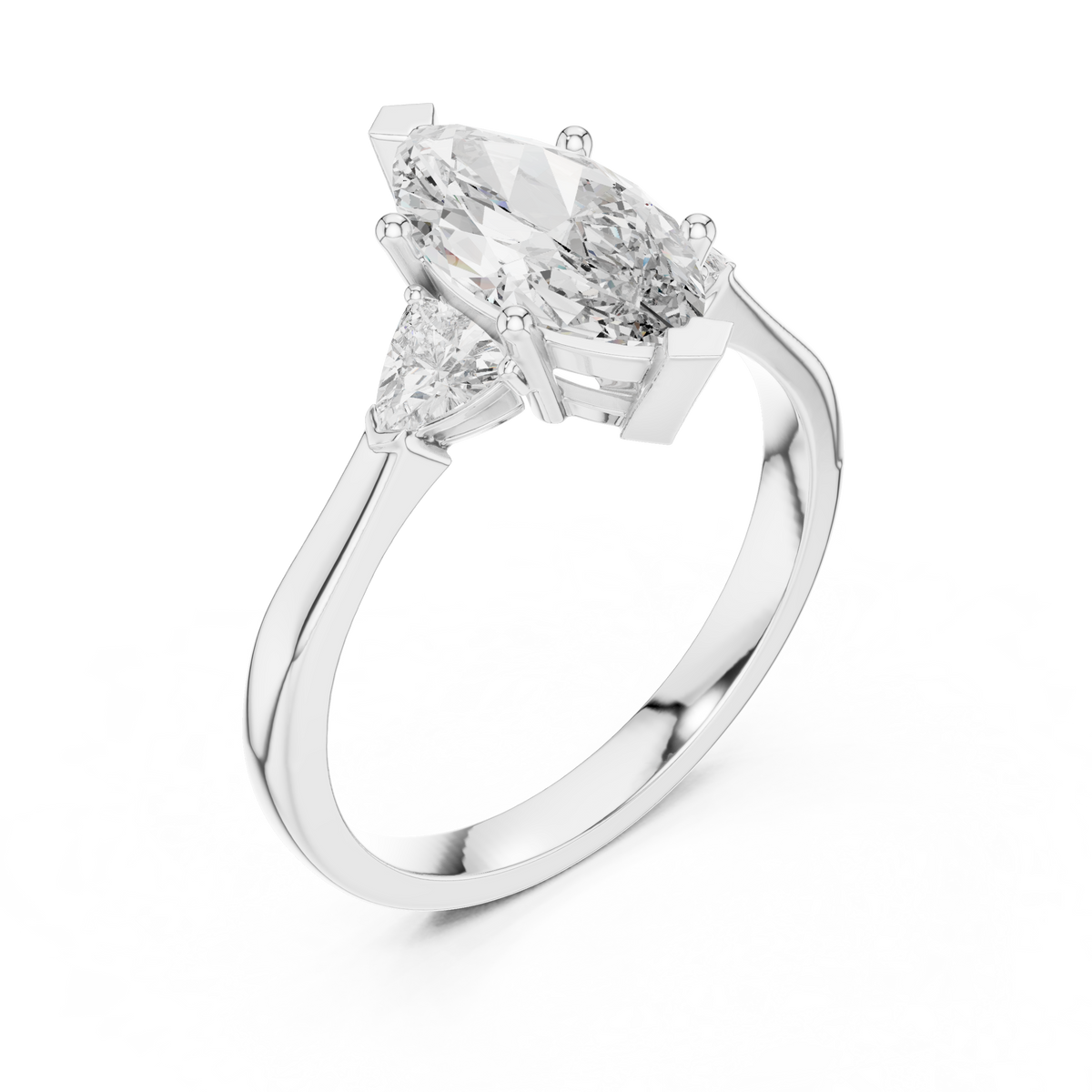 marquise cut engagement ring with trillion side stones