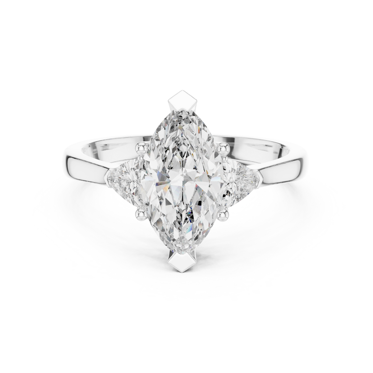 marquise cut engagement ring with trillion side stones