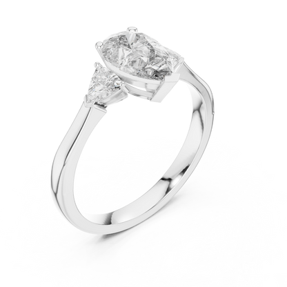 Pear Stone With Two Trillion Stone Ring