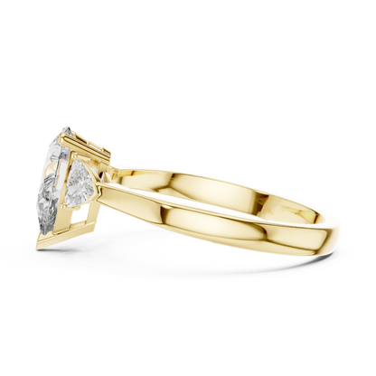 Pear Stone With Two Trillion Stone Ring