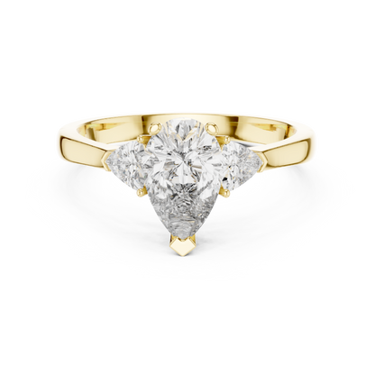 Pear Stone With Two Trillion Stone Ring