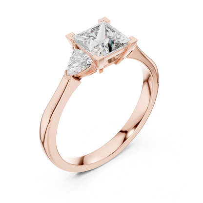 Princess Cut Diamond With Trillion stone Ring