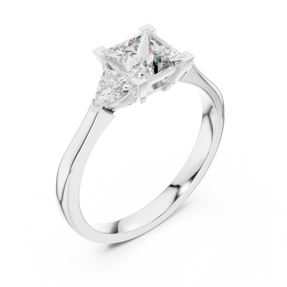 Princess Cut Diamond With Trillion stone Ring