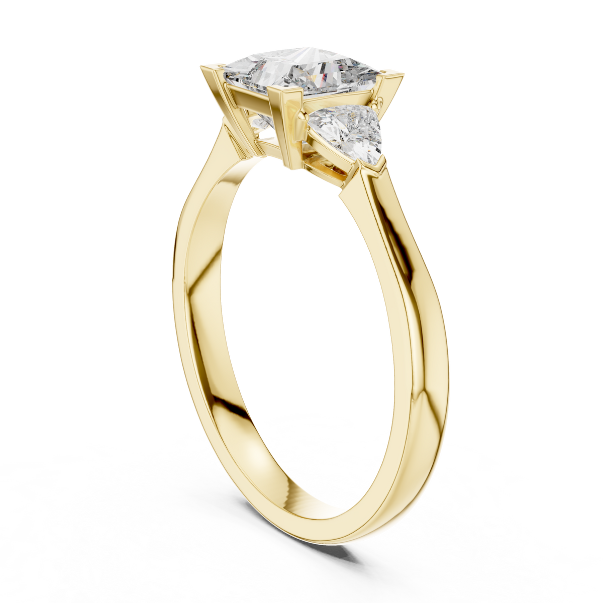 princess cut diamond with trillion stone ring