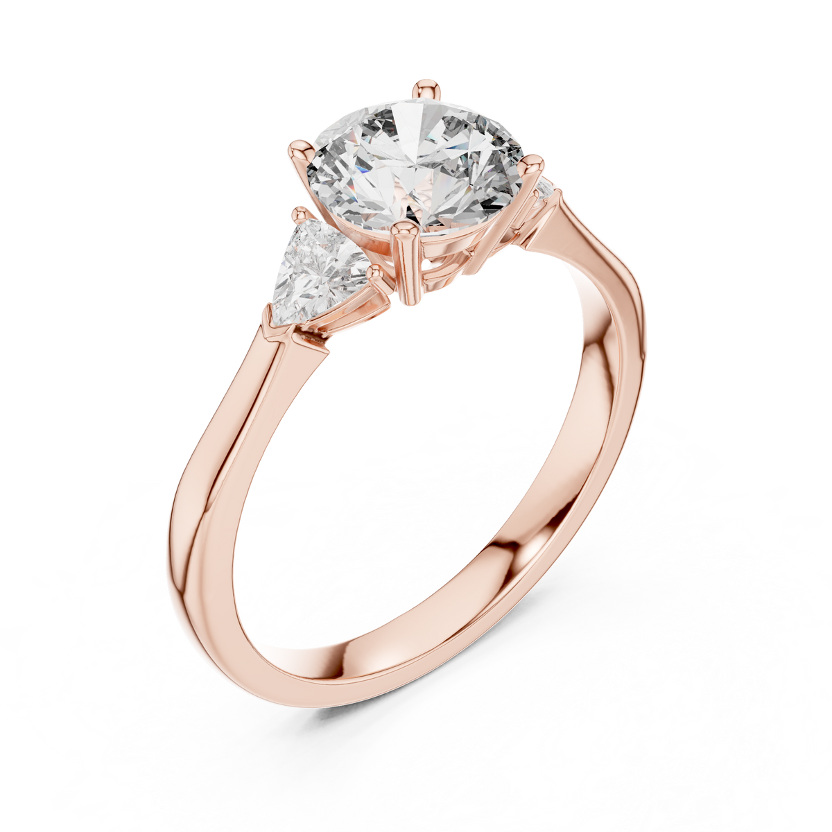 round brilliant cut with trillion stone ring