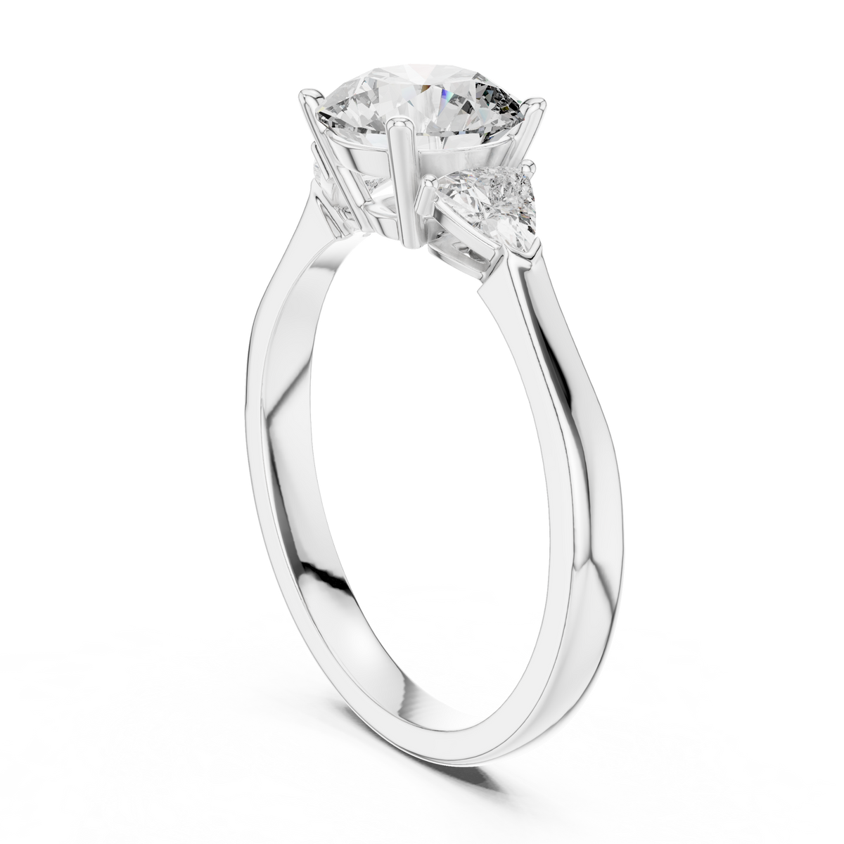 round brilliant cut with trillion stone ring