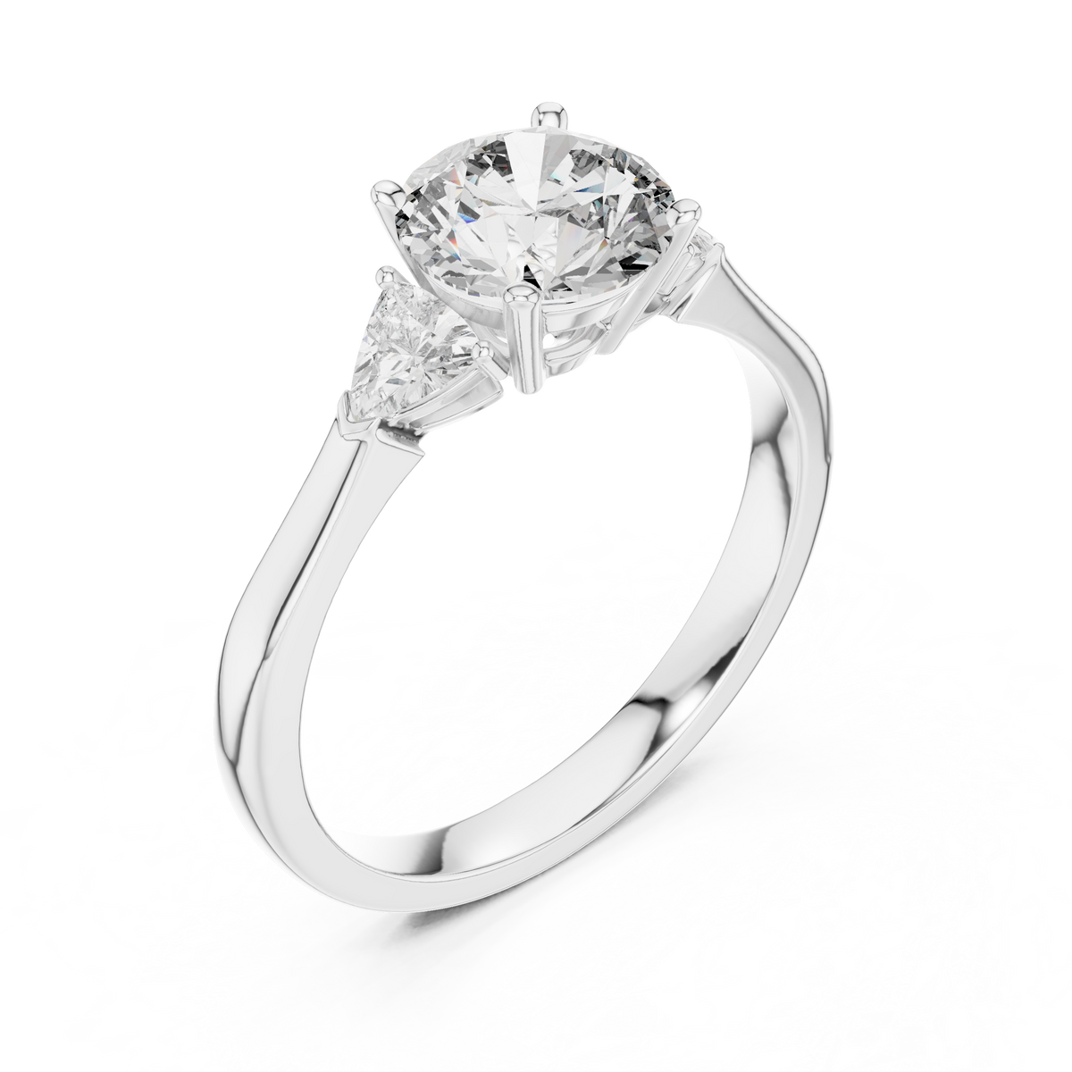 round brilliant cut with trillion stone ring