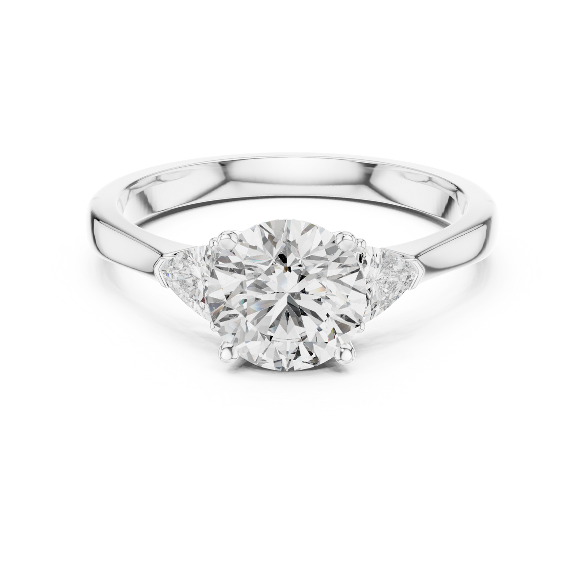 round brilliant cut with trillion stone ring