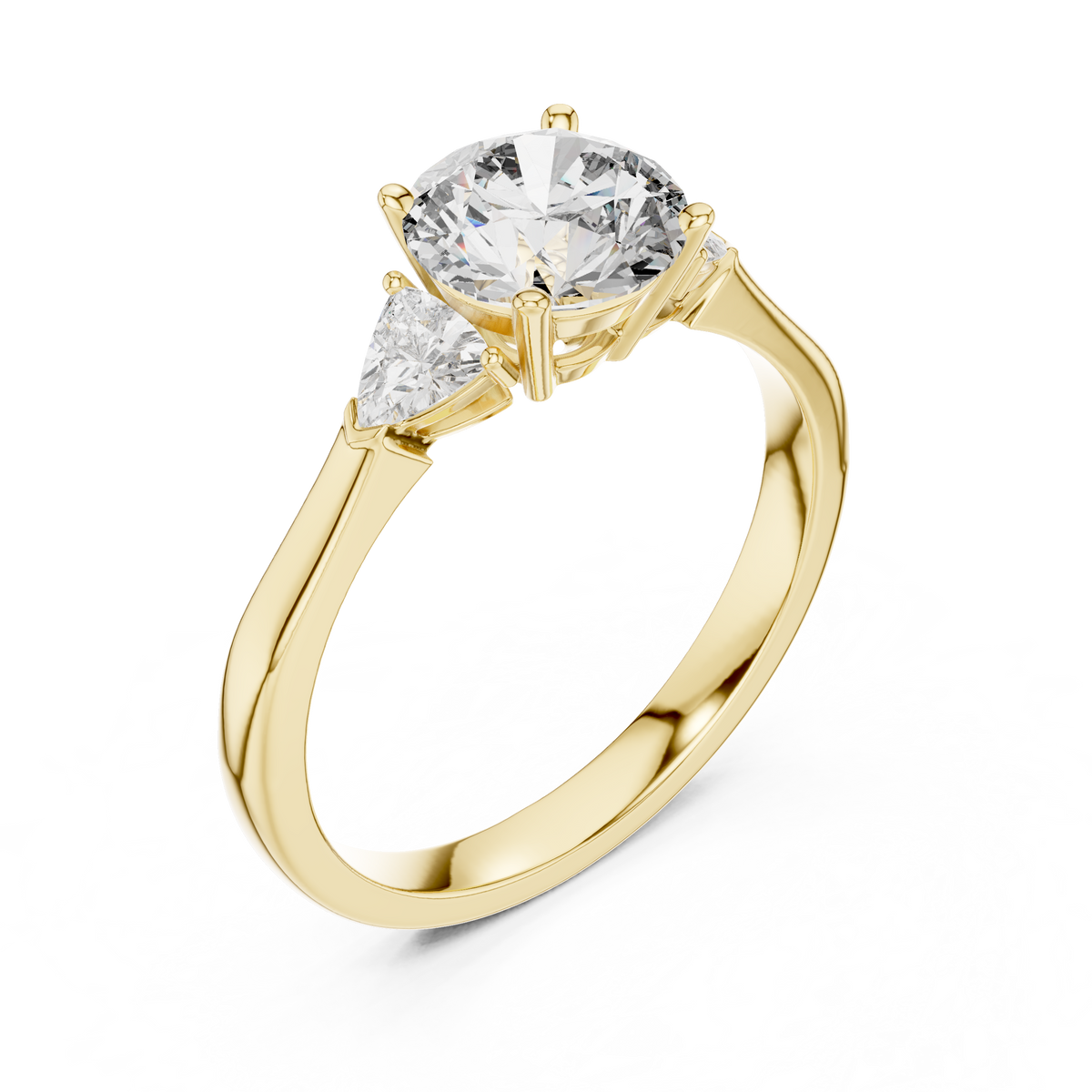 round brilliant cut with trillion stone ring