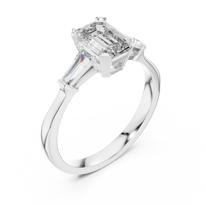 Emerald Solitaire With Tapered Baguette Engagement Ring