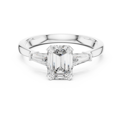 Emerald Solitaire With Tapered Baguette Engagement Ring