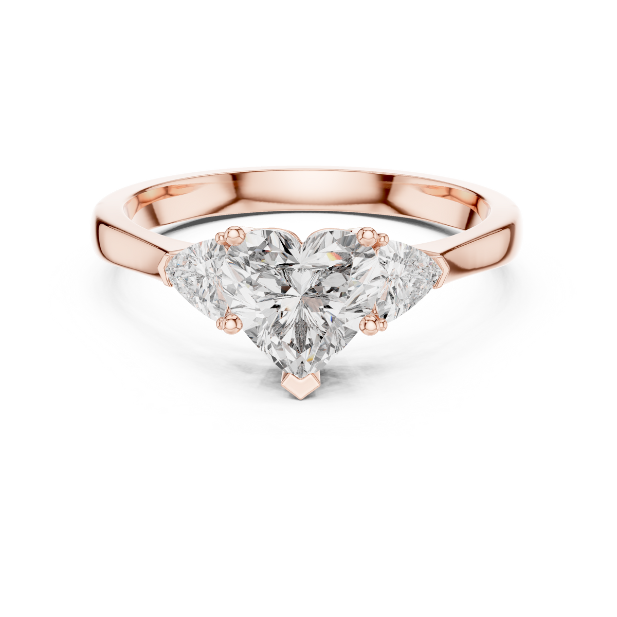 heart cut diamond two trillion stone ring