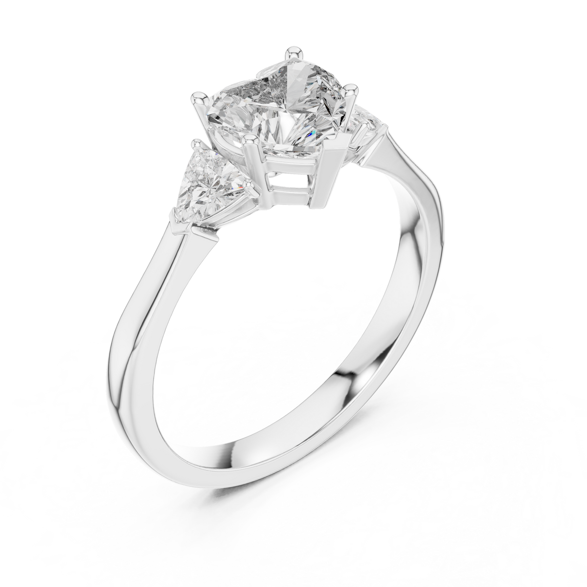 heart cut diamond two trillion stone ring