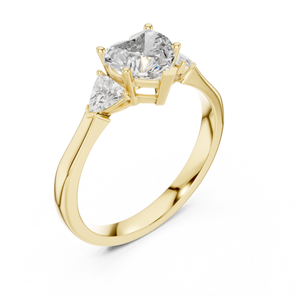 Heart Cut Diamond Two Trillion Stone Ring