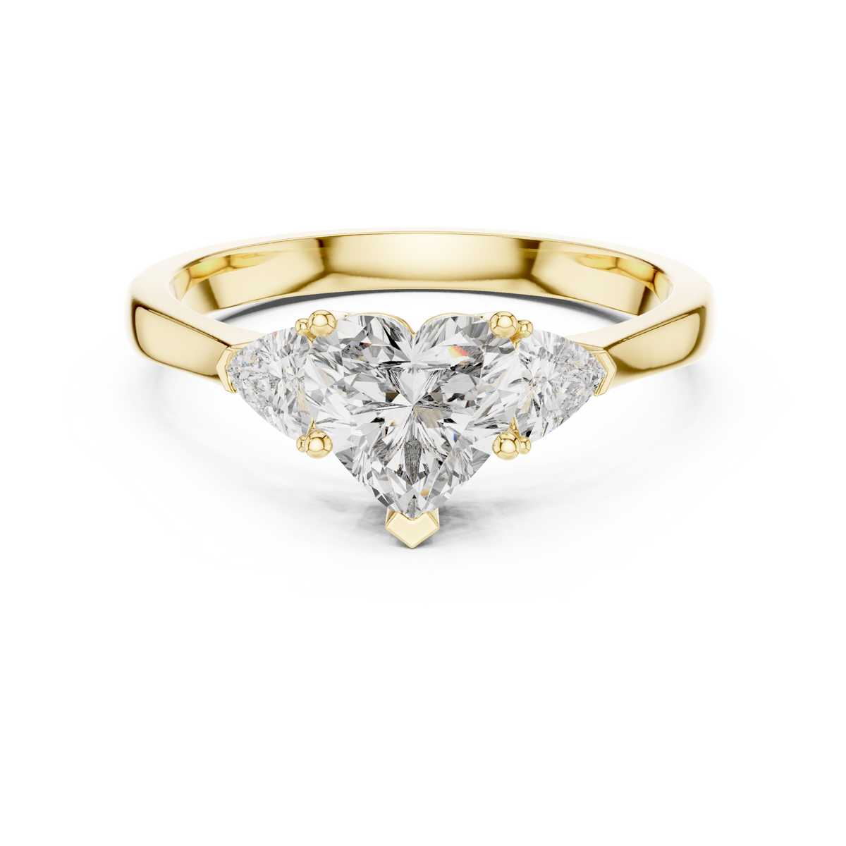 heart cut diamond two trillion stone ring