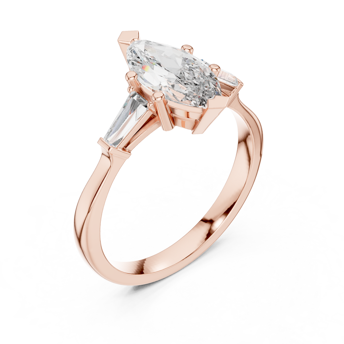 marquise cut tapered baguette diamond  engagement ring