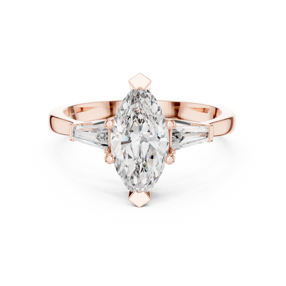 Marquise Cut Tapered Baguette Diamond  Engagement Ring