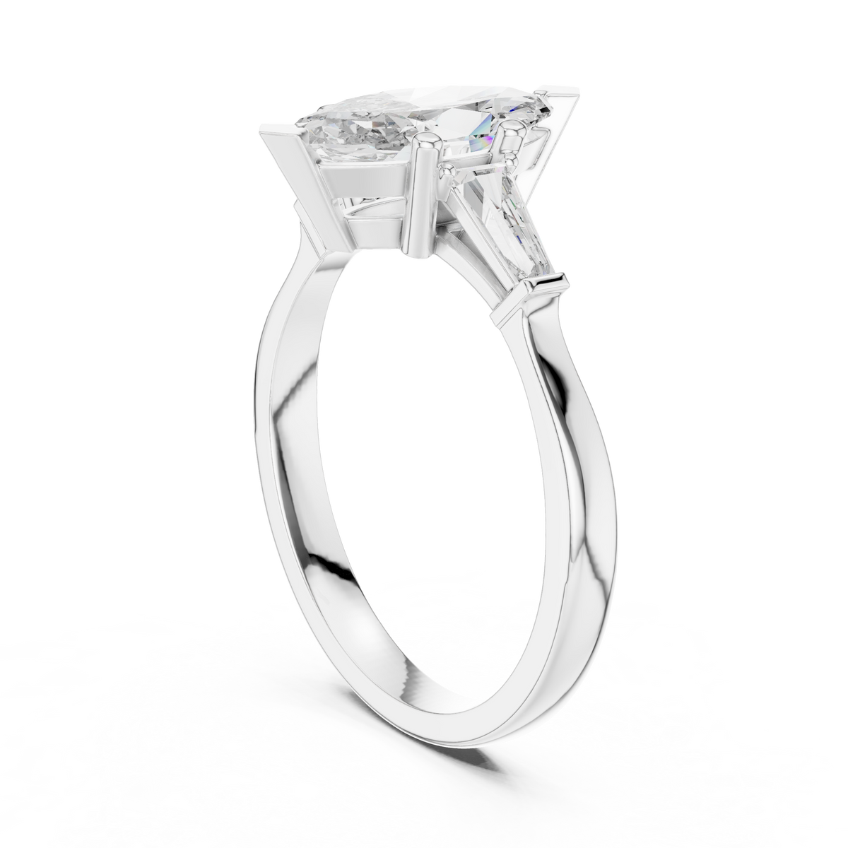 marquise cut tapered baguette diamond  engagement ring