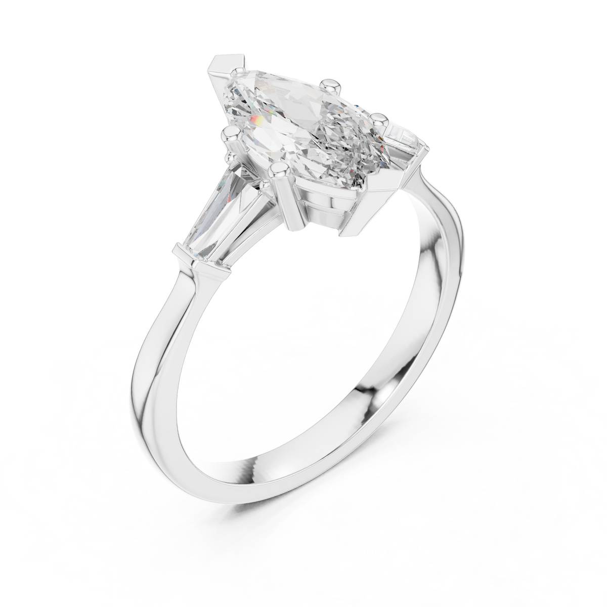 marquise cut tapered baguette diamond  engagement ring