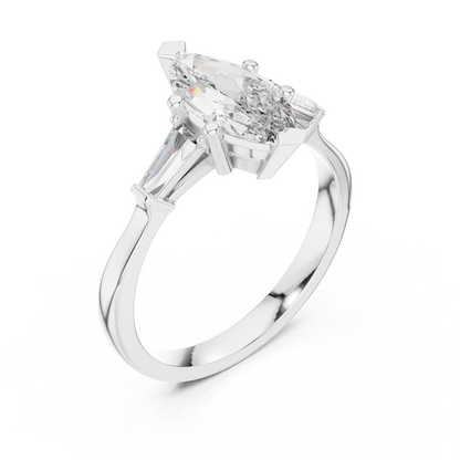 Marquise Cut Tapered Baguette Diamond  Engagement Ring