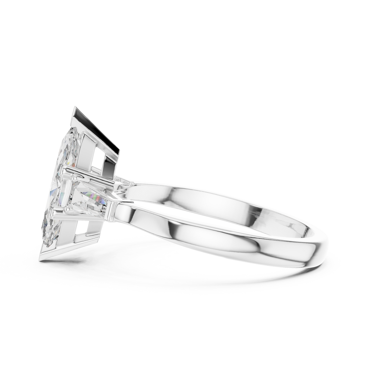marquise cut tapered baguette diamond  engagement ring
