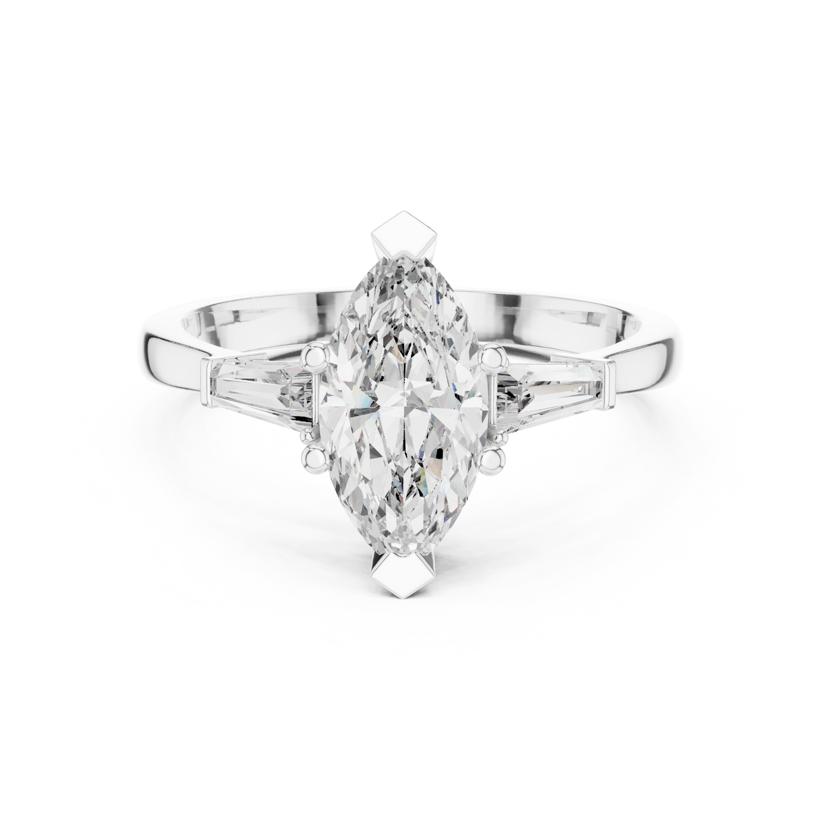 marquise cut tapered baguette diamond  engagement ring
