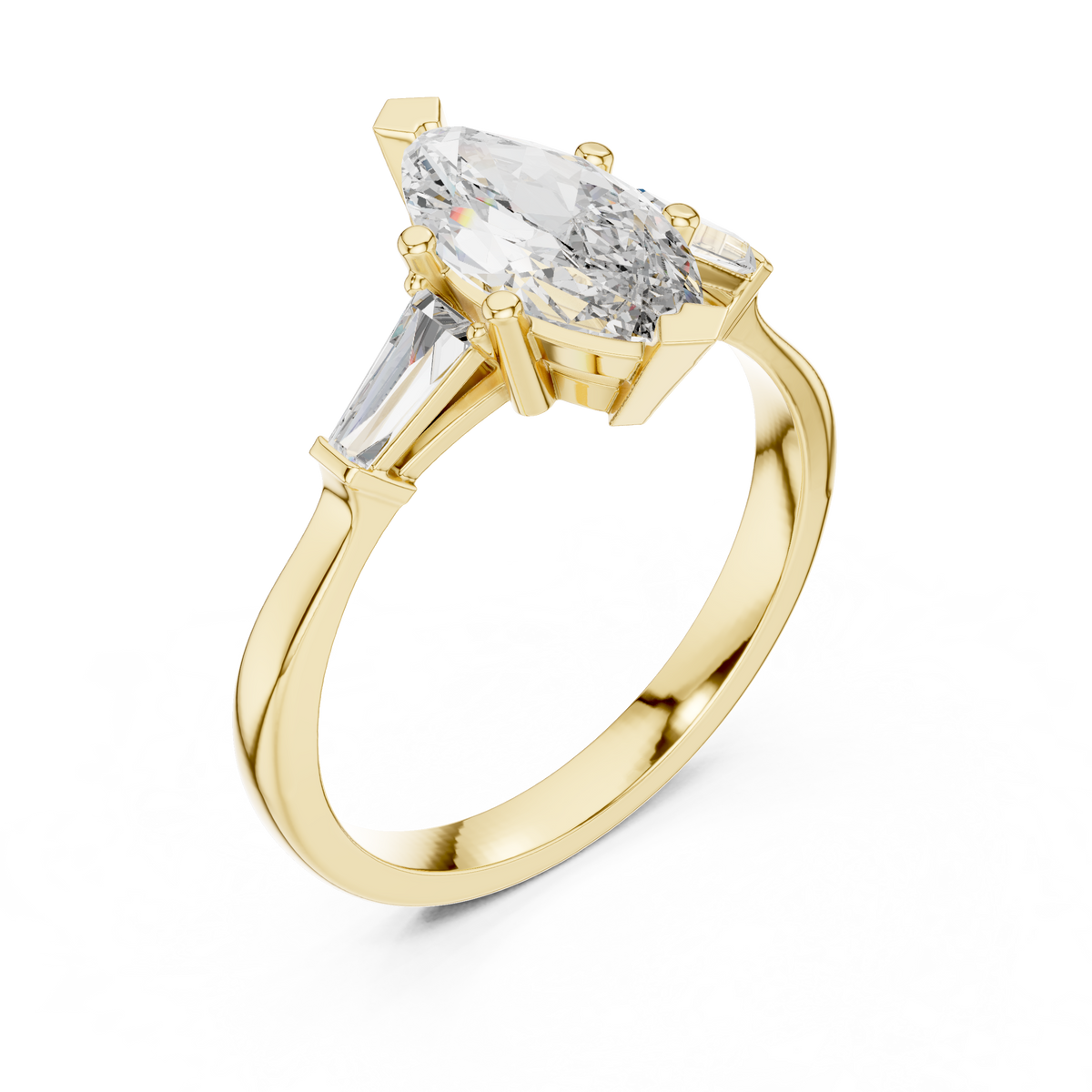 marquise cut tapered baguette diamond  engagement ring