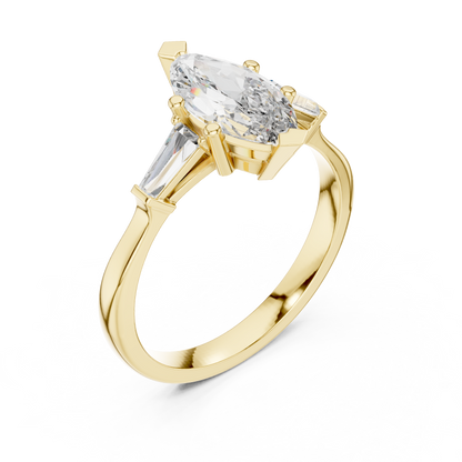 Marquise Cut Tapered Baguette Diamond  Engagement Ring